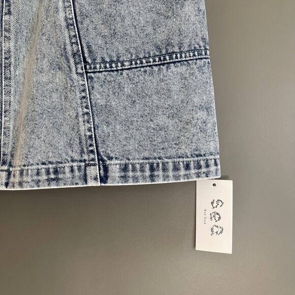 NWT SEA Betty Acid Wash Mini Skirt Size 2 Blue Denim High Waist Paperbag Chic - Picture 8 of 16